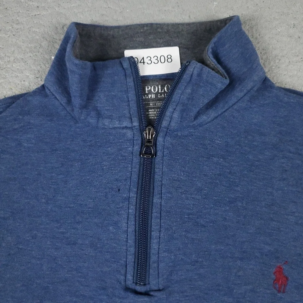 Ralph Lauren Sweater Mens Medium Blue Pony 1/4 Zip Up Pullover Sweatshirt *
